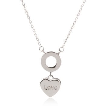 Сребърно колие сърце с надпис LOVE