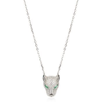 атрактивно сребърно колие, пантера, цирконий, родиево покритие, по модел на Cartier,