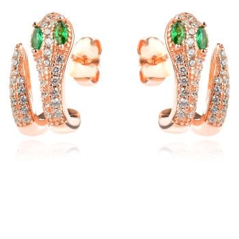 сребърни обеци, змия, по модел на Bvlgari, цирконий, розова пoзлата,