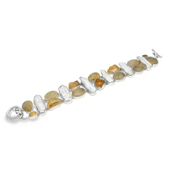 Сребърна гривна - Citrine & baroque pearls - Image 2