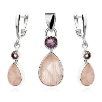 Сребърен медальон - Rose quartz and amethyst - Image 2