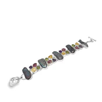 Сребърна гривна - Ruby and black Baroque pearls - Image 2