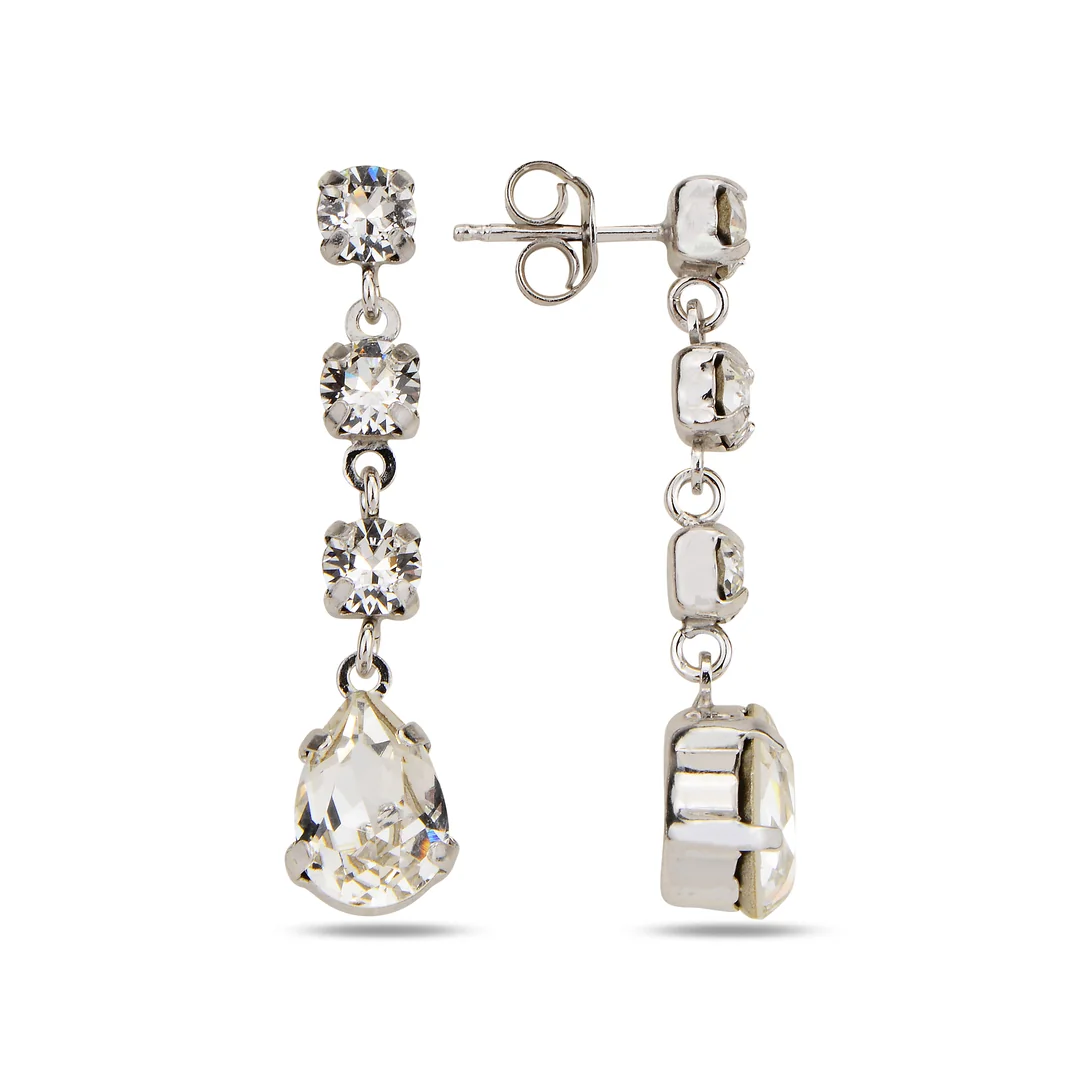 Сребърни обеци - Aura long white сребърни обеци, кристали Swarovski, родиево покритие, SWAROVSKI Maestro,