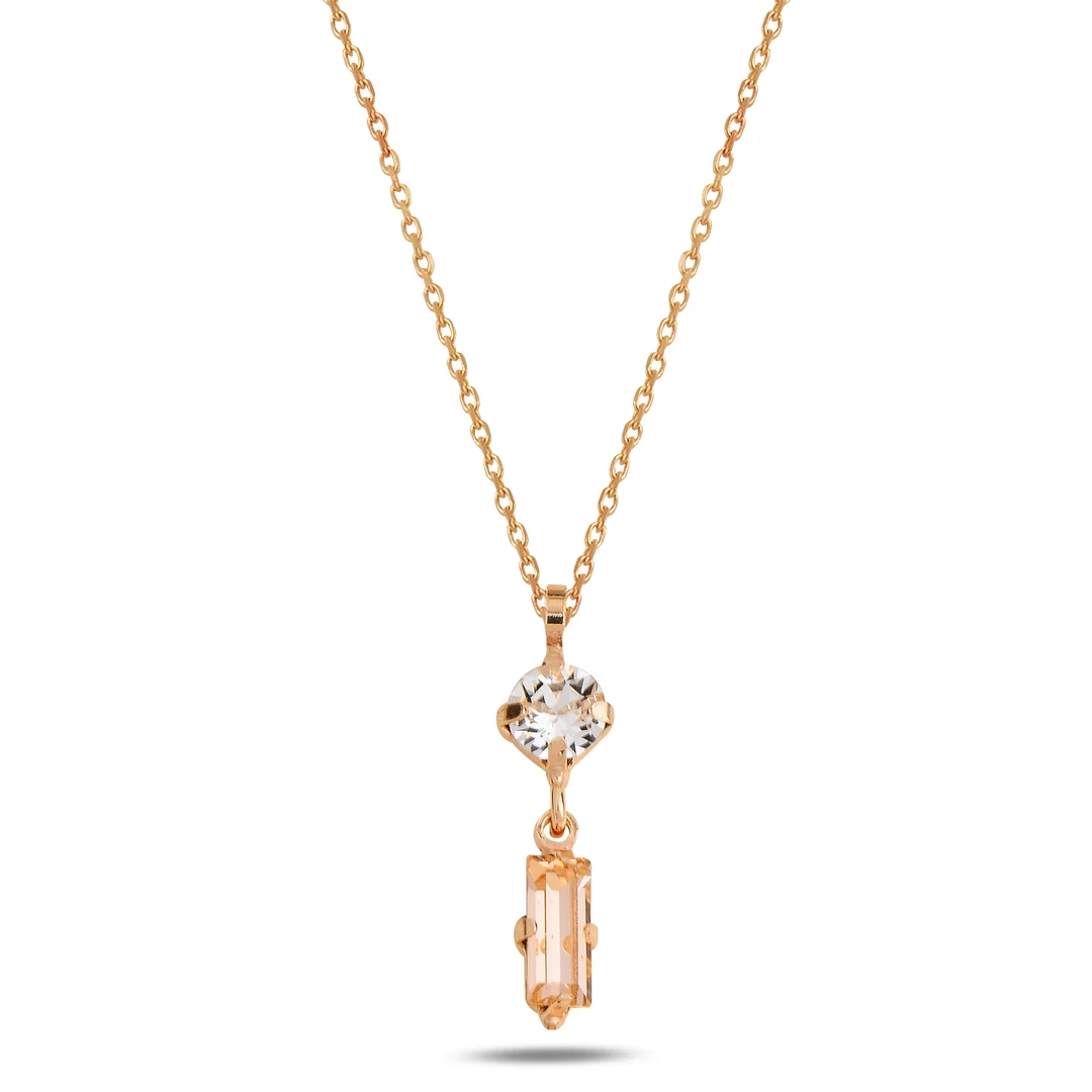 Сребърно колие - Spes double pink сребърно колие, кристал Swarovski, розова позлата, SWAROVSKI Maestro,