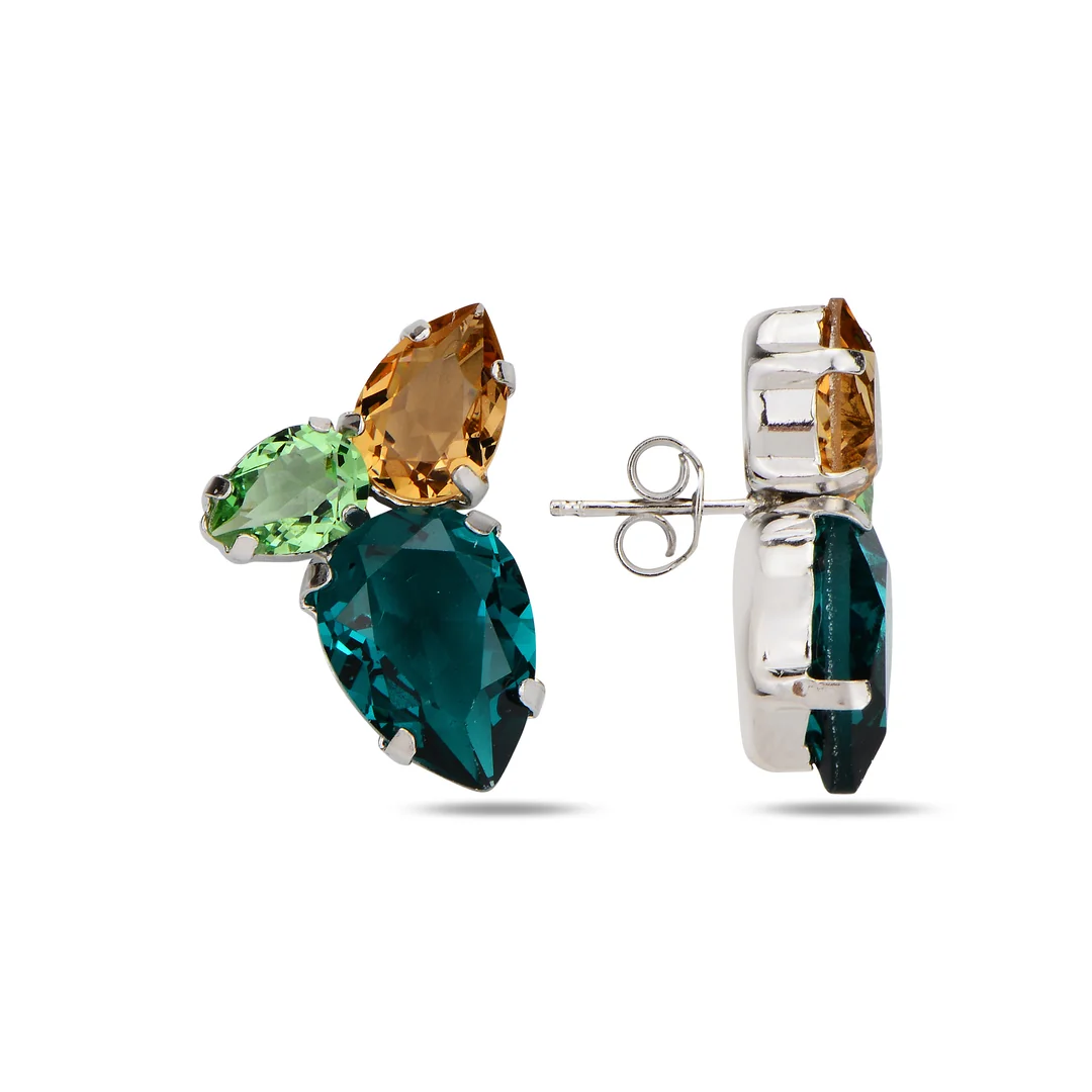 Сребърни обеци - Aura trio сребърни обеци, камъни Swarovski, родиево покритие, Maestro Italy