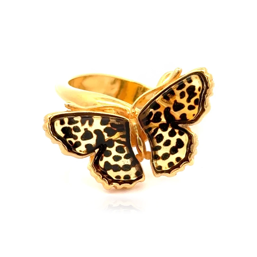 Сребърен пръстен - Aurum Wings сребърен пръстен, кехлибар, жълта позлата, пеперуда